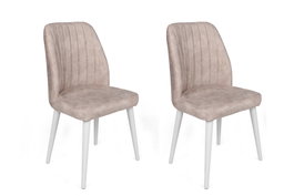 Hanah Home Alfa-495 V2 Juego de 2 Sillas de Terciopelo Crema y Blanco